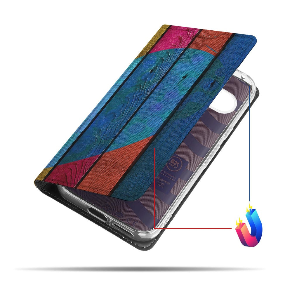 Google Pixel 9a Standcase Hoesje Wood Heart design hout structuur kleurvlakken aanzicht