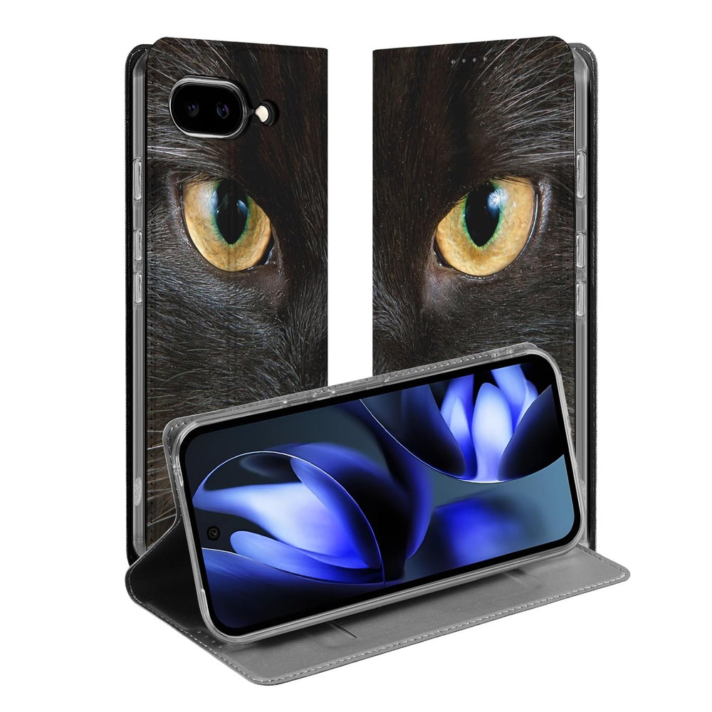 Google Pixel 9a Book Case Zwarte Kat zwart kat design aanzicht