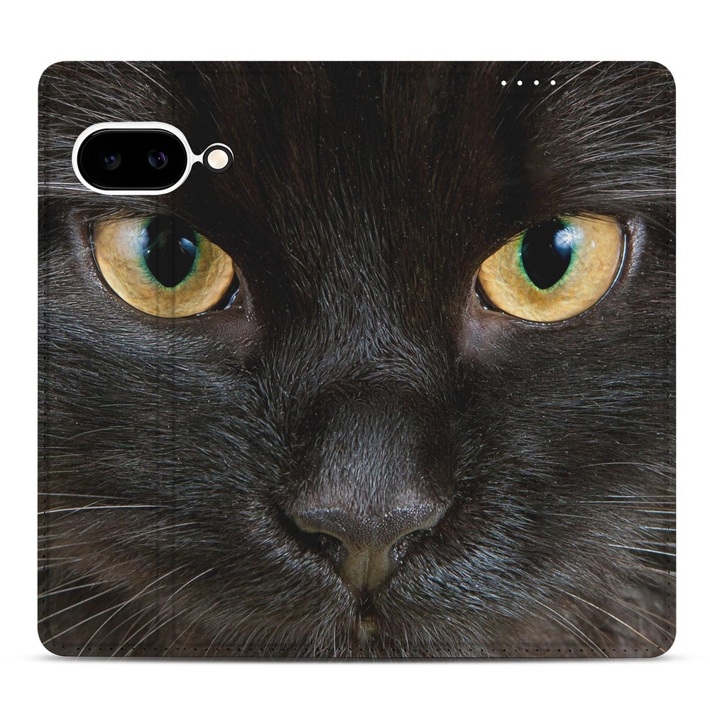 Google Pixel 9a Book Case Zwarte Kat zwart kat vlakke voorkant