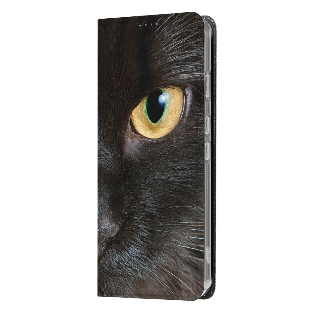 Google Pixel 9a Book Case Zwarte Kat design zwarte kat aanzicht