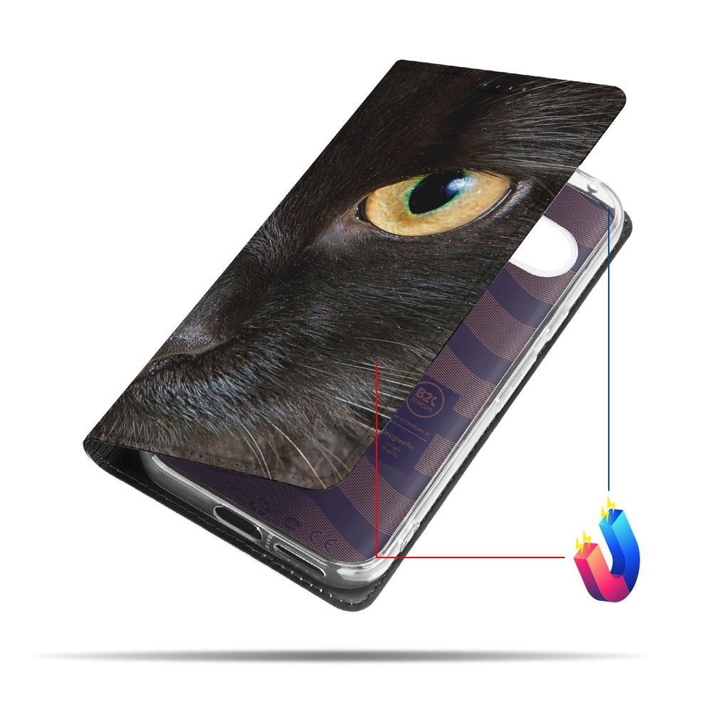 Google Pixel 9a Book Case Zwarte Kat zwart kat design aanzicht