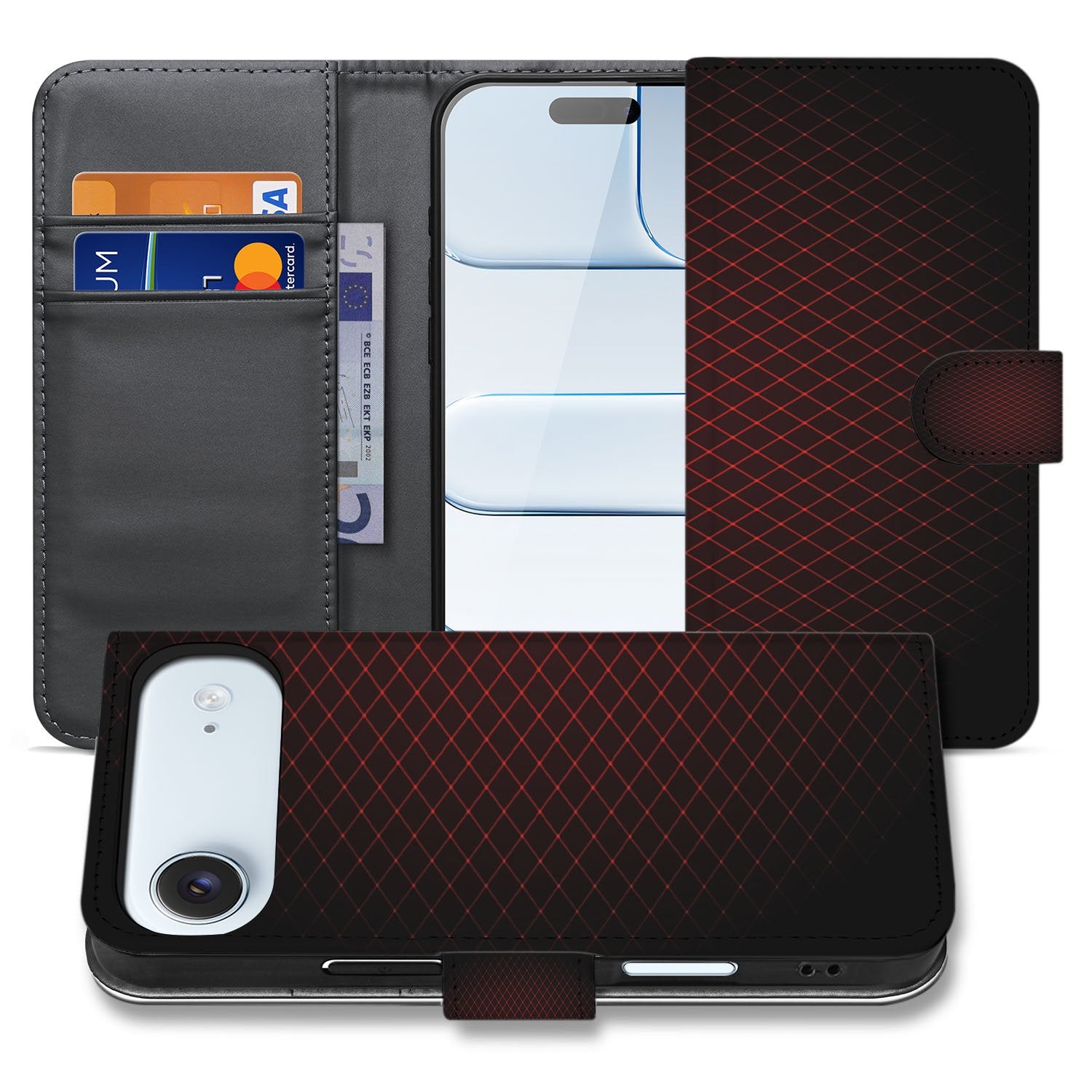 Apple iPhone Air Geruit Rood Book Case Met Drie Pasjes Hoesje Extra Bescherming aanzicht