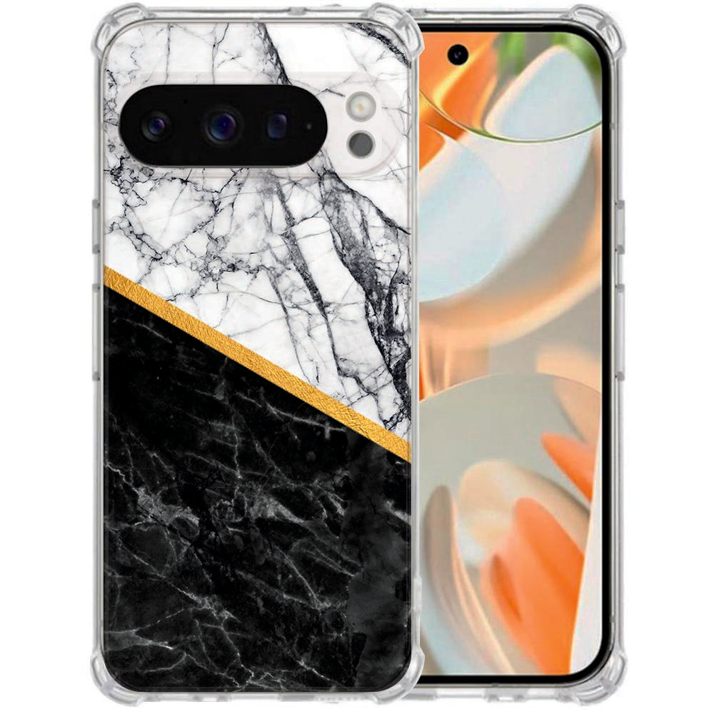Backcover Hoesje Google Pixel 10 | Pixel 10 Pro Marble White Black Schokbestendig