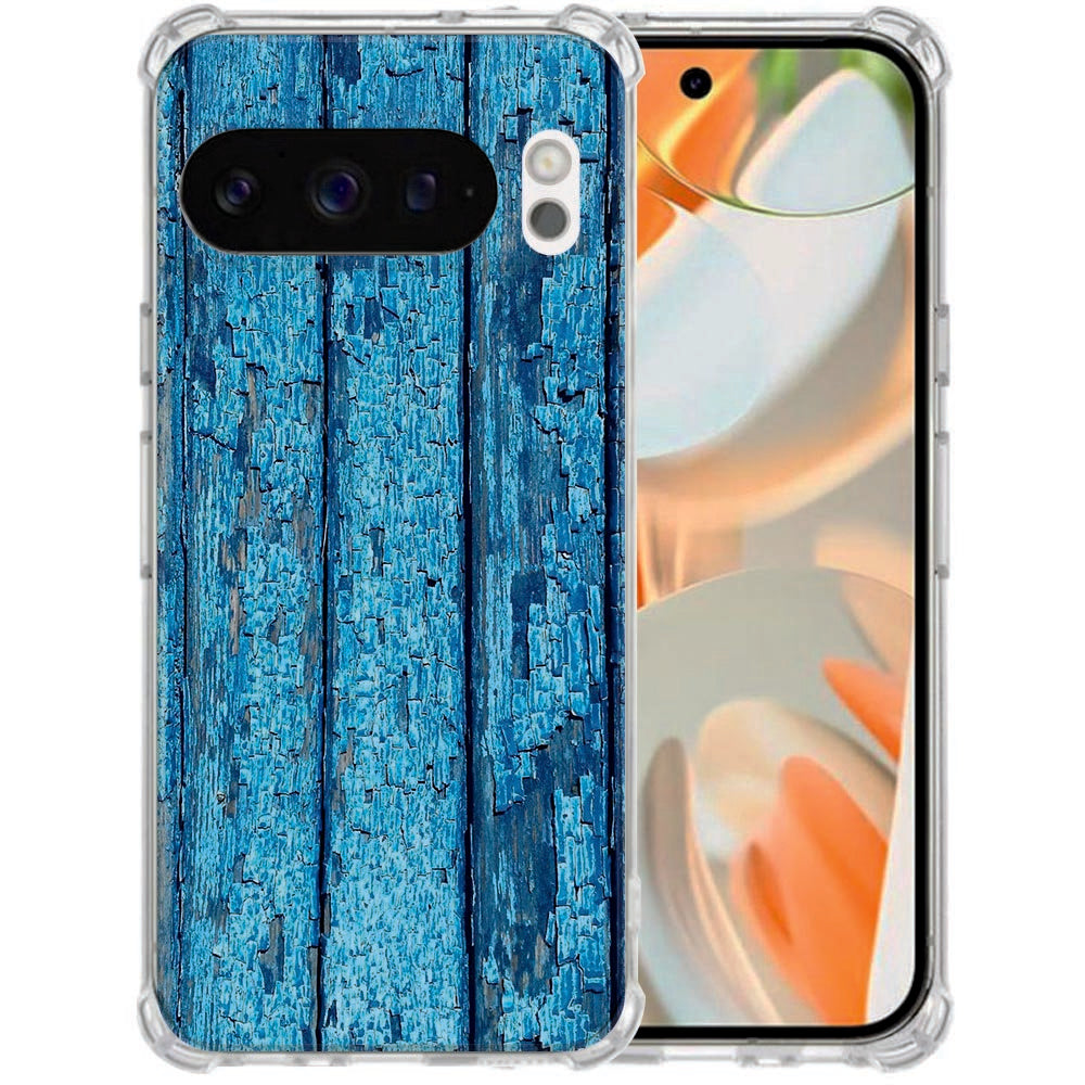 TPU Siliconen Hoesje Google Pixel 10 | Pixel 10 Pro Wood Blue Schokbestendig