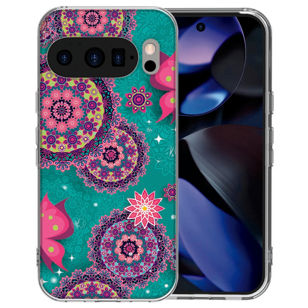 Pixel 10 / 10 Pro siliconen hoesje Cirkels en Vlinders - groen en roze