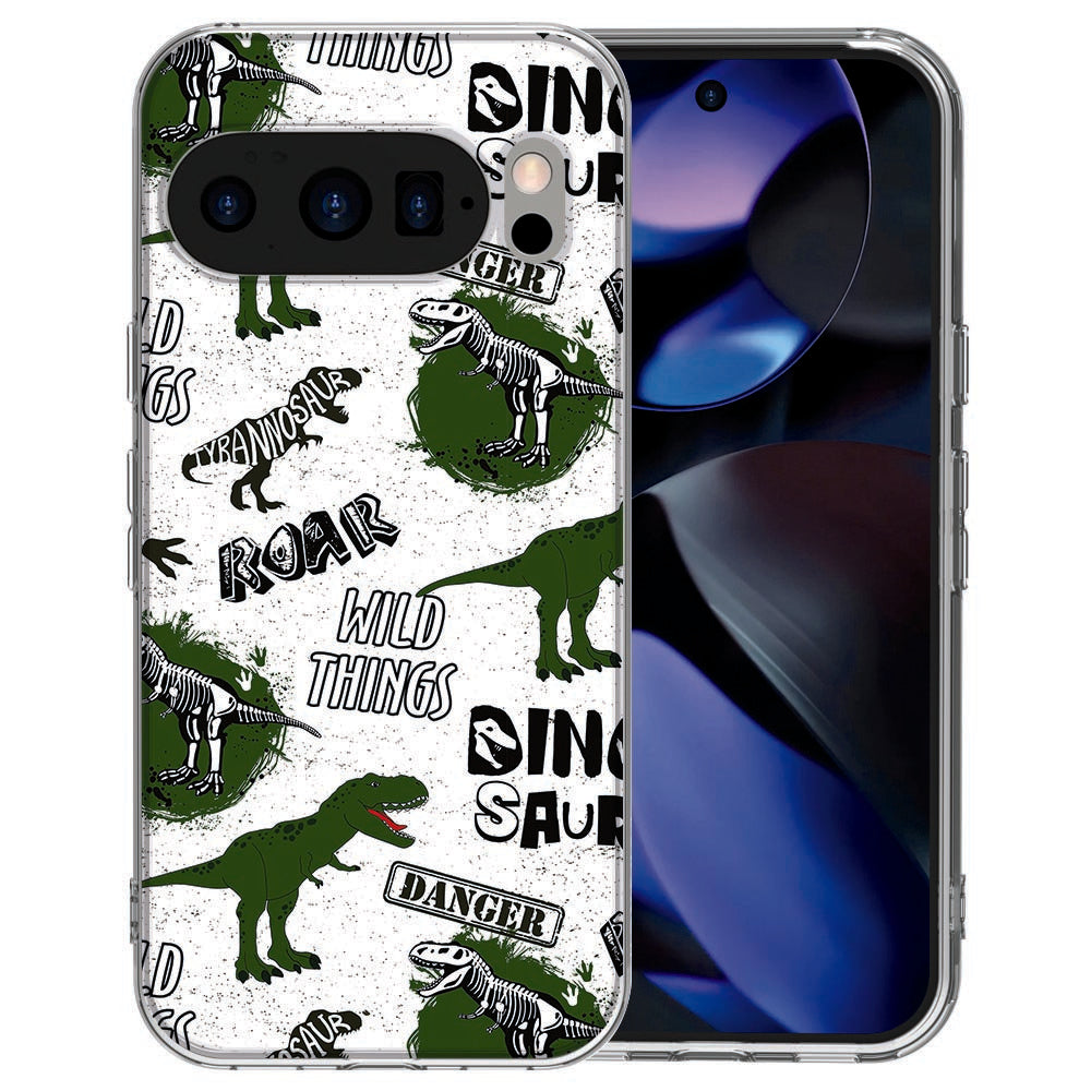 Pixel 10 / 10 Pro siliconen hoesje Dinosaurus - groen op wit