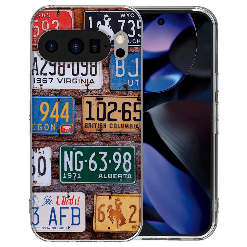 Pixel 10 / 10 Pro siliconen hoesje Kentekenplaten - veelkleurig vintage