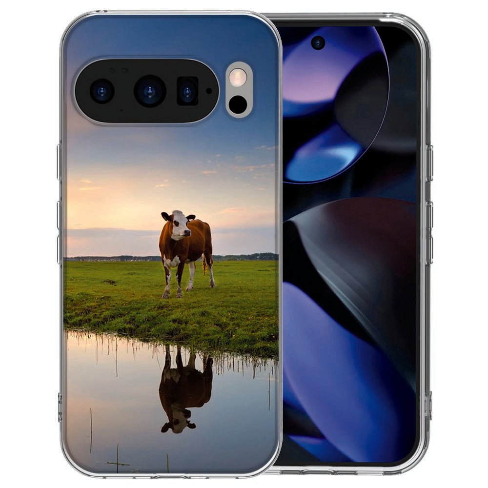 Pixel 10 / 10 Pro siliconen hoesje Koe - oranje en kleurrijk