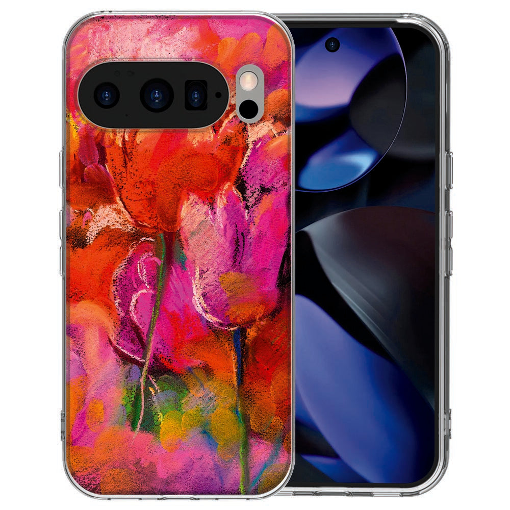 Google Pixel 10 TPU hoesje met Tulips design in rood, roze en rosé