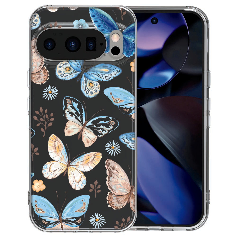 Pixel 10 / 10 Pro siliconen hoesje Vlinder - blauw, wit en bruin