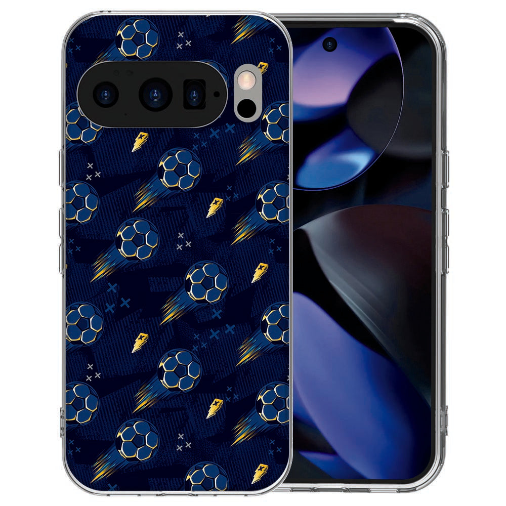 Google Pixel 10 TPU hoesje met Voetbal design in diep blauw met sport-elementen