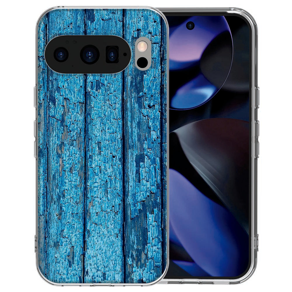 Google Pixel 10 TPU hoesje met Wood Blue design in blauwgrijze houttinten