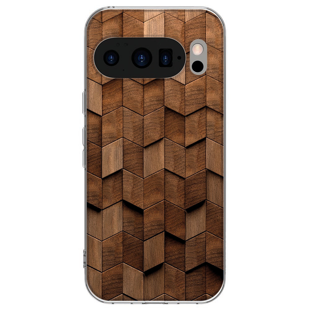 Achterkant van Google Pixel 10 / 10 Pro TPU hoesje Wooden Cubes