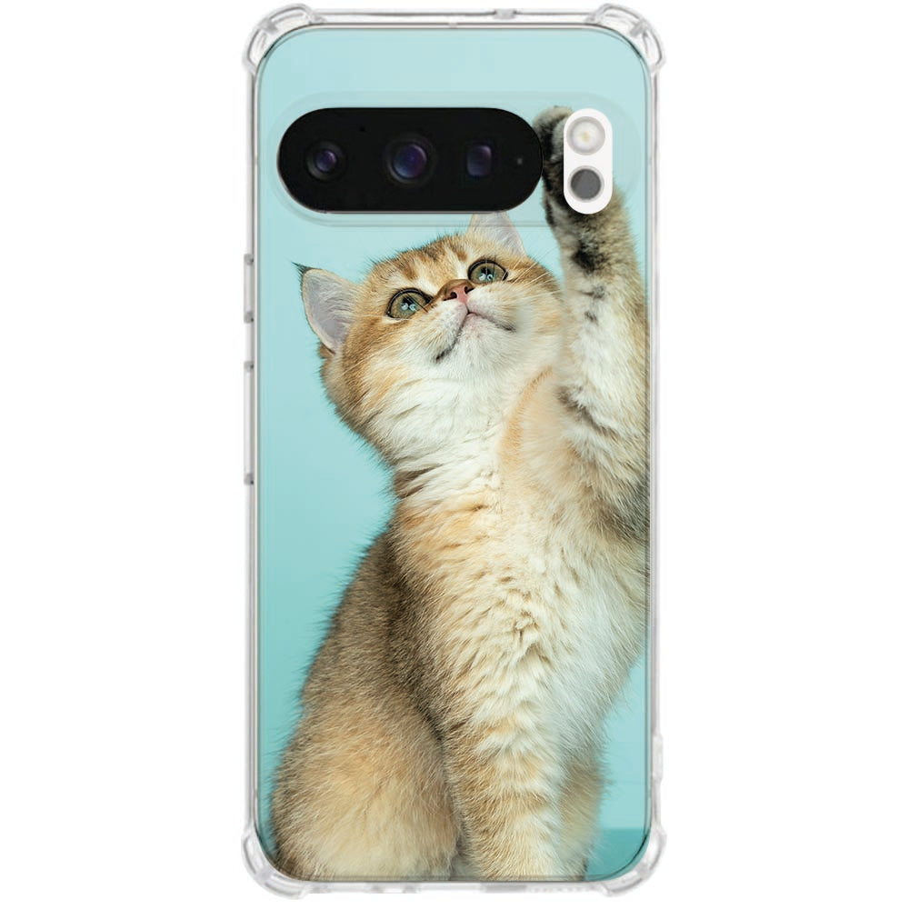 Google Pixel 10 Hoesje Maken – Anti Shock Back Cover met Foto van een kat die speelt.