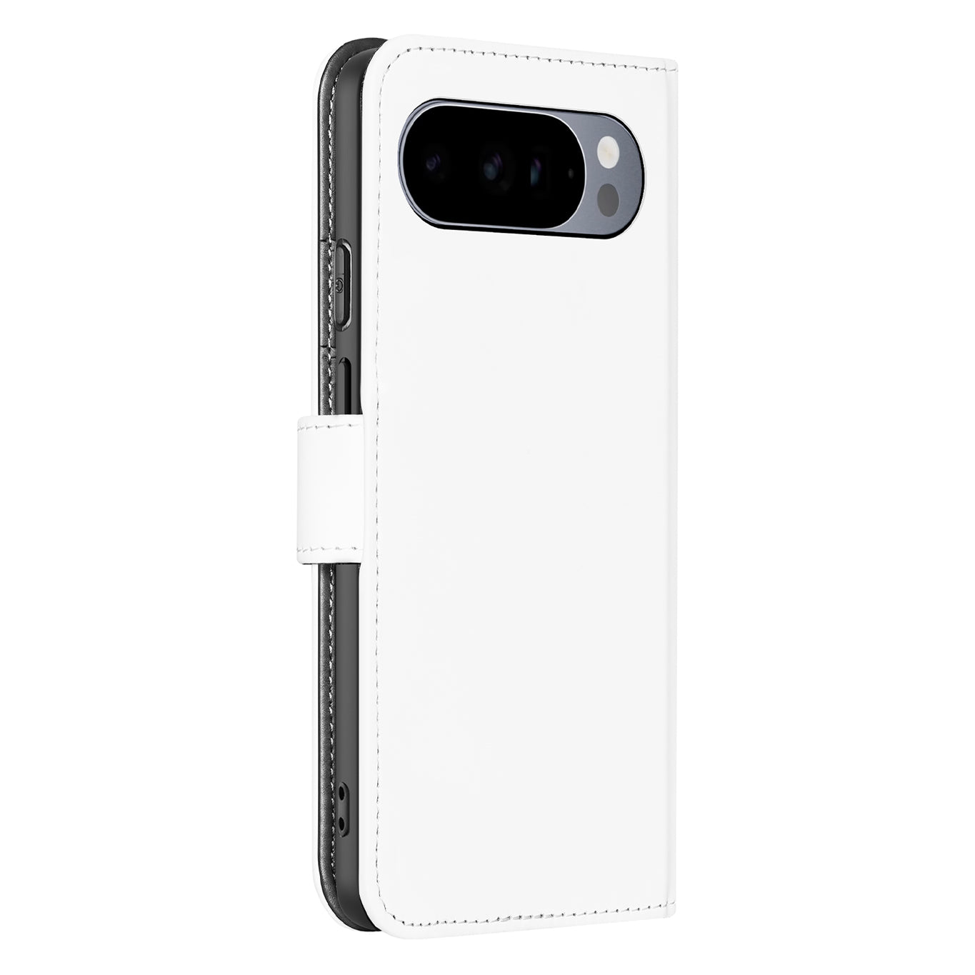 Google Pixel 10 Pro Boekcase Met Pasjeshouder Wit Grijs PU Leer zijaanzicht