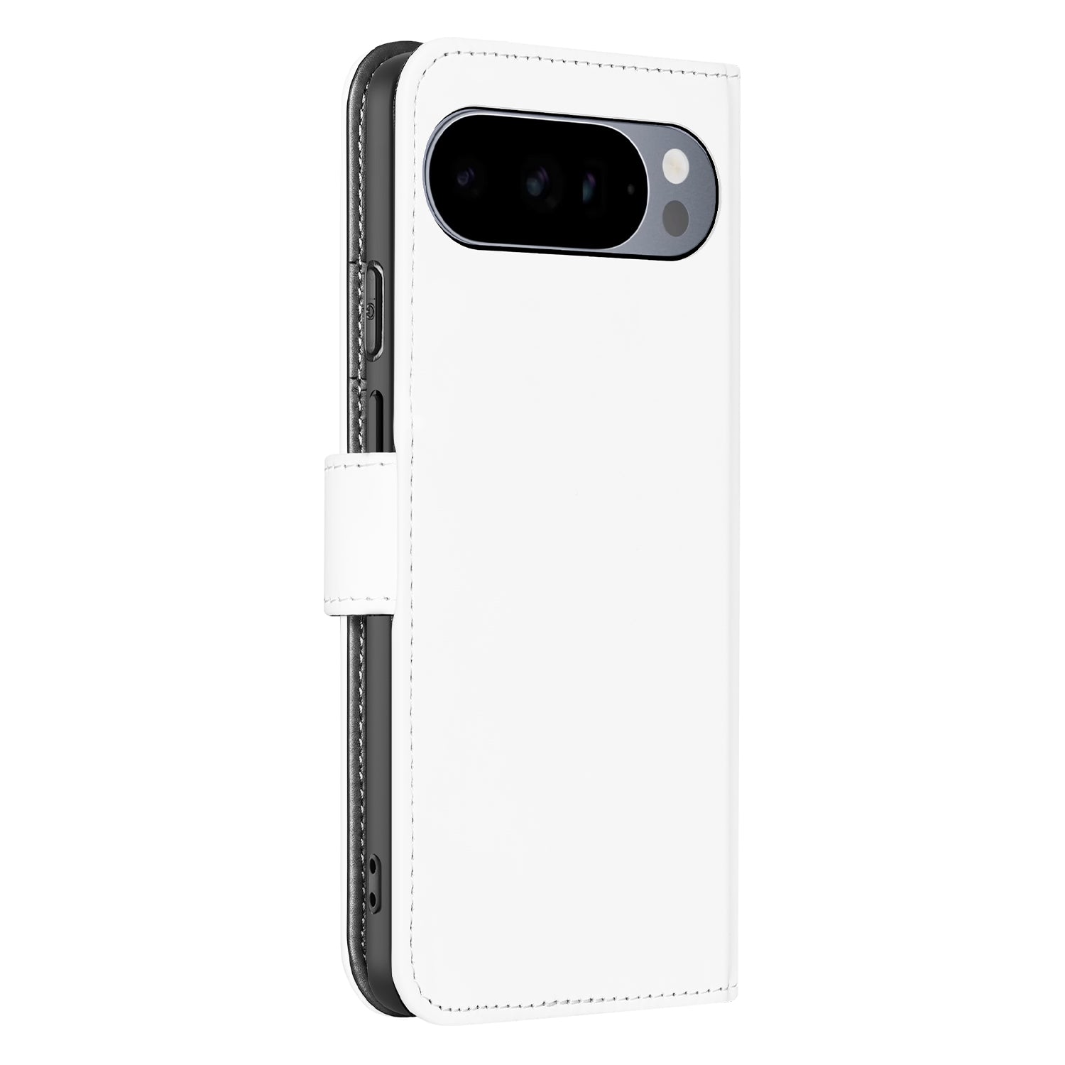 Google Pixel 10 Pro XL Boekhoes Met Pasjeshouder Wit boekhoes zijaanzicht wit kunstleer