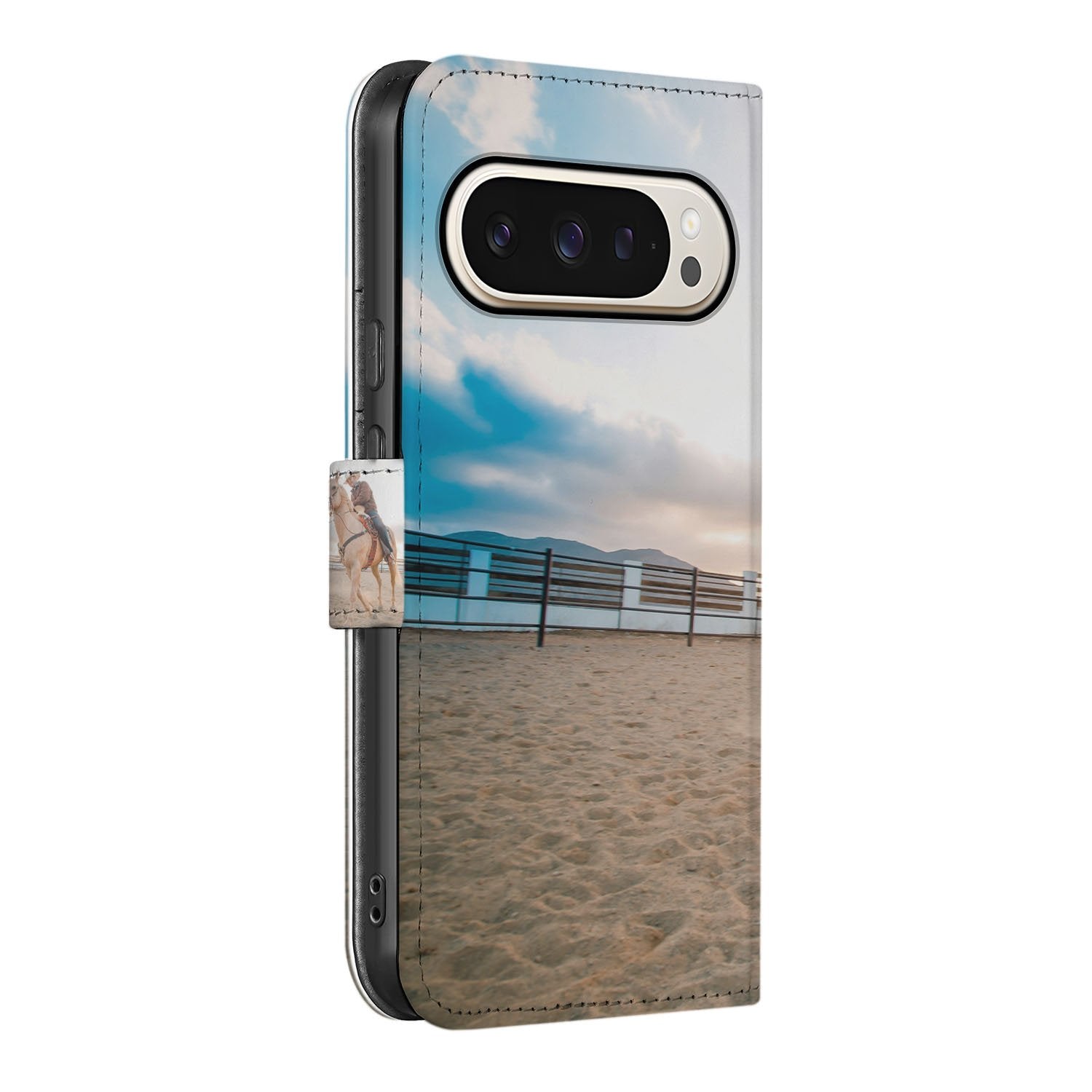 Google Pixel 10 Pro XL Bookcase Hoesje met Eigen Foto Ontwerpen strandzonsondergang aanzicht
