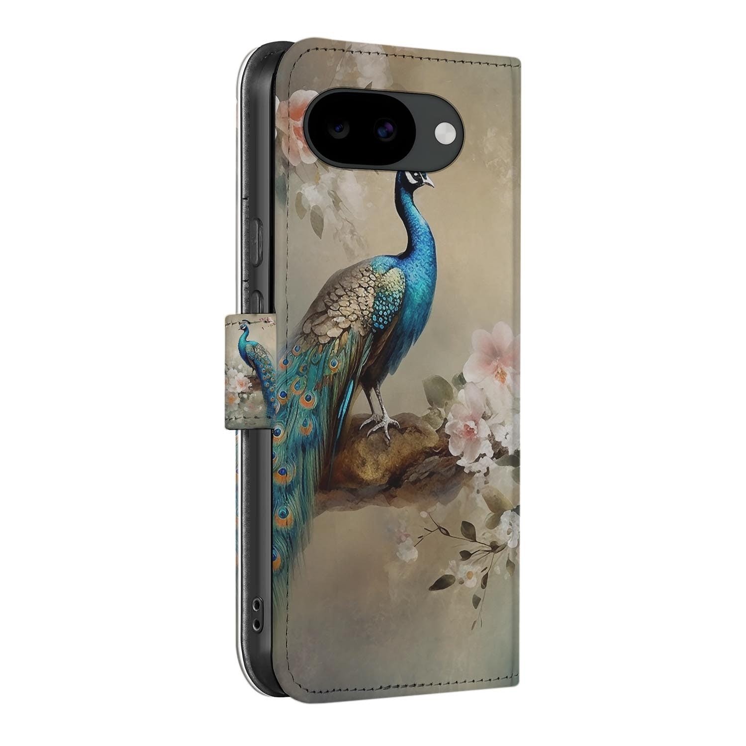 Bookcase hoesje Google Pixel 10a met Vintage Pauw print