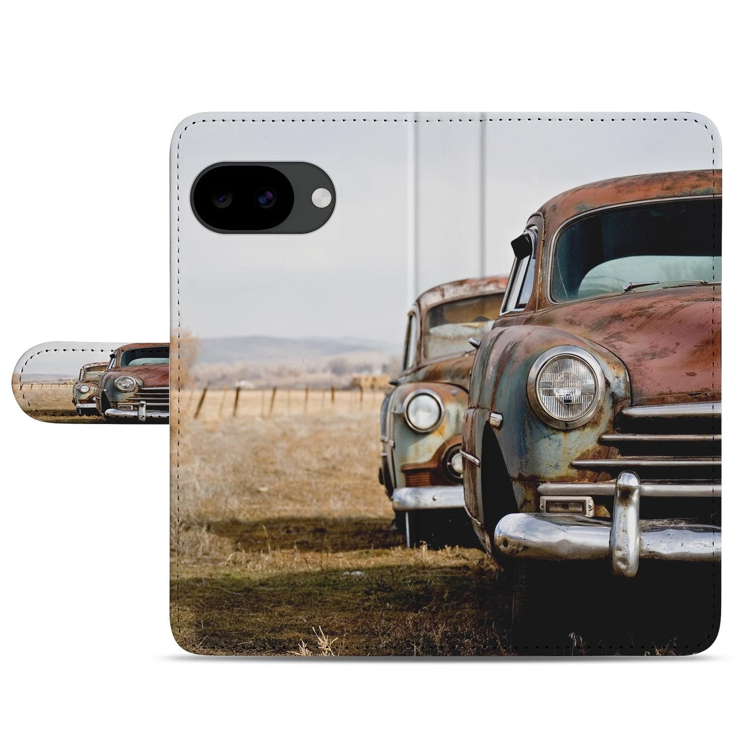 Google Pixel 10a portemonnee hoesje met Vintage Auto design