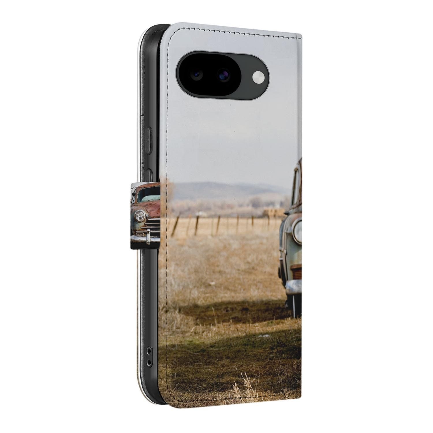 Bookcase hoesje Google Pixel 10a met Vintage Auto print