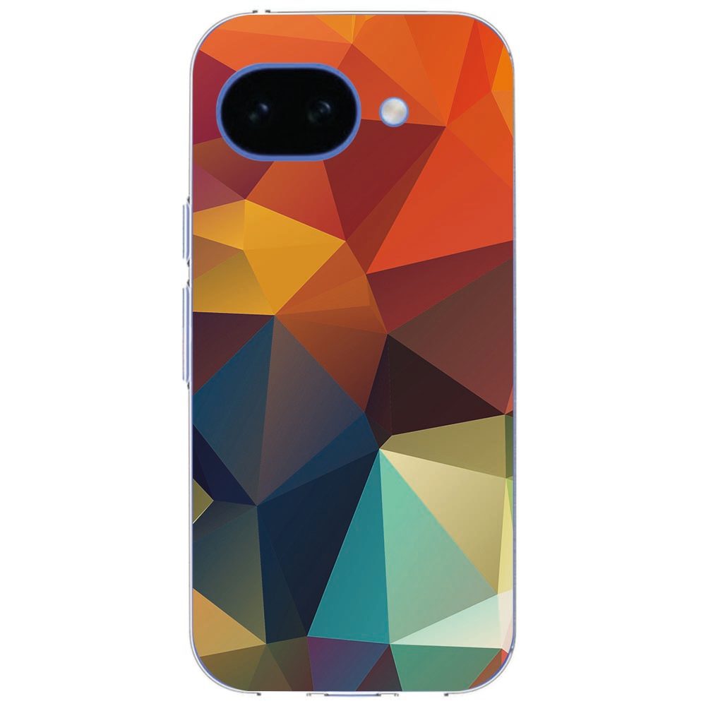 Detail van het veelhoekenpatroon op het Polygon Color hoesje om een Google Pixel 10a