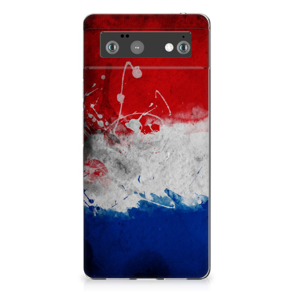 Google Pixel 6 Hoesje Nederland met een artistiek ontwerp van de Nederlandse vlag, perfect als cadeau 🇳🇱.
