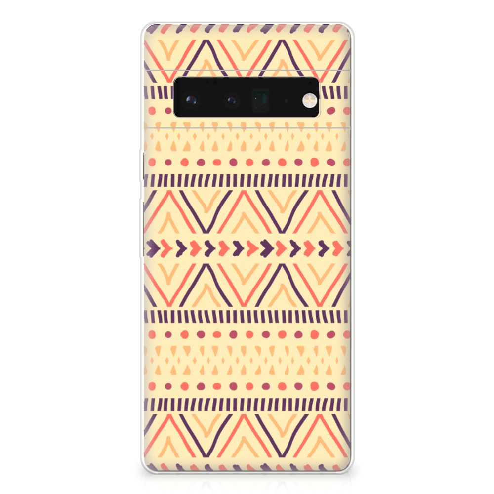 Google Pixel 6 Pro TPU bumper Aztec Yellow achterzijde ontwerp patroon