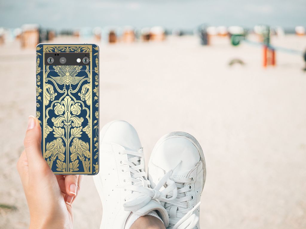 Google Pixel 6 TPU Case Beige Flowers design beige bloemen detail strand