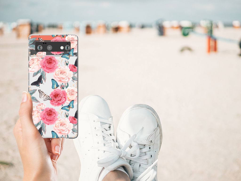 Google Pixel 6 TPU Case Butterfly Roses design achterkant