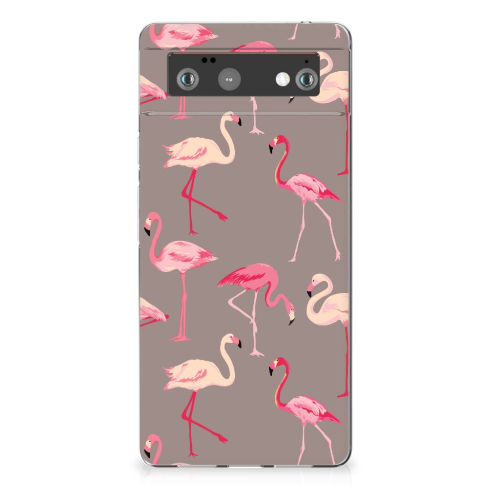 Google Pixel 6 TPU Hoesje Flamingo flamingo design achteraanzicht