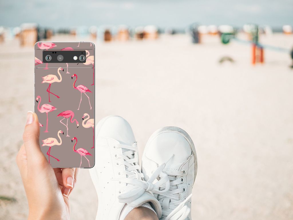 Google Pixel 6 TPU Hoesje Flamingo flamingo design hand strand