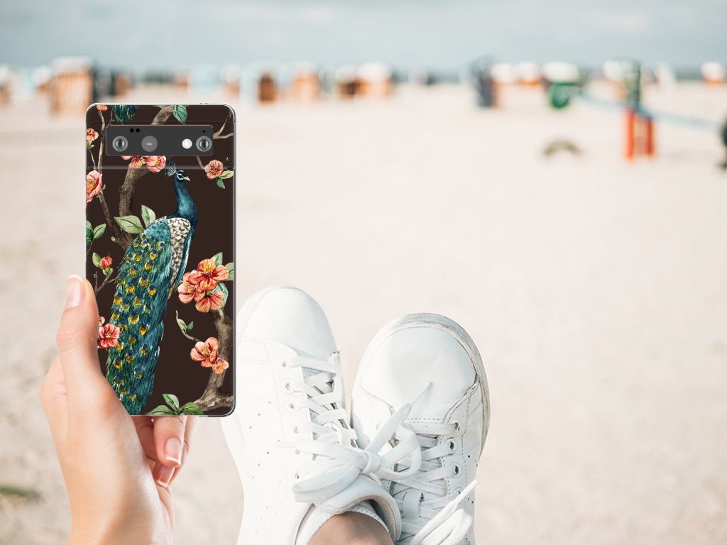 Google Pixel 6 TPU Hoesje Pauw met Bloemen bloemen pauw design