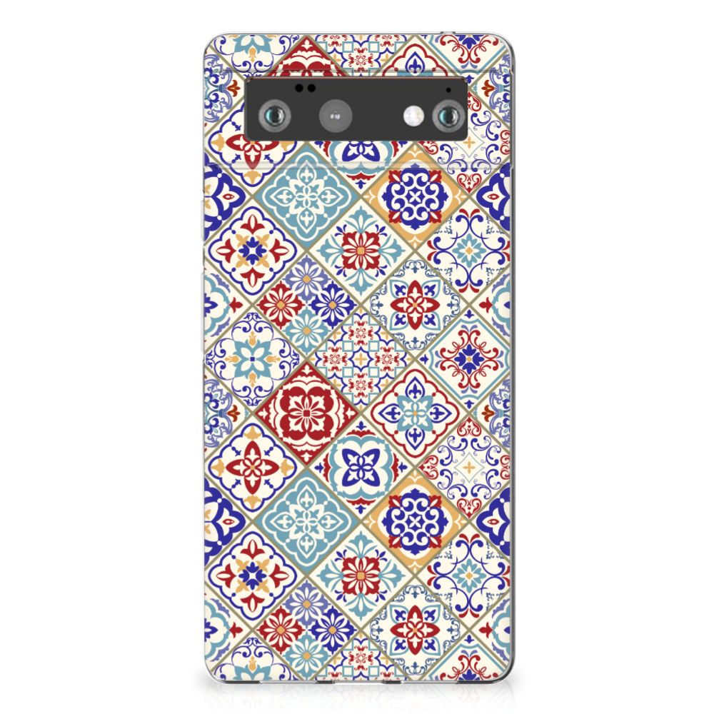 Google Pixel 6 TPU Siliconen Hoesje Tiles Color design achterkant