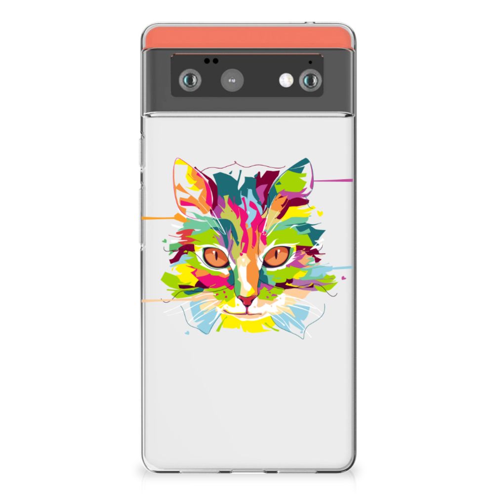 Google Pixel 6 Telefoonhoesje met Naam Cat Color kat kleur design achteraanzicht