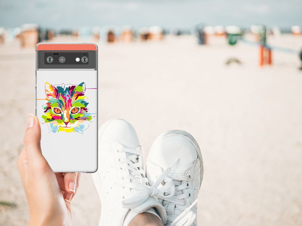 Google Pixel 6 Telefoonhoesje met Naam Cat Color design cat kleuren aanzicht