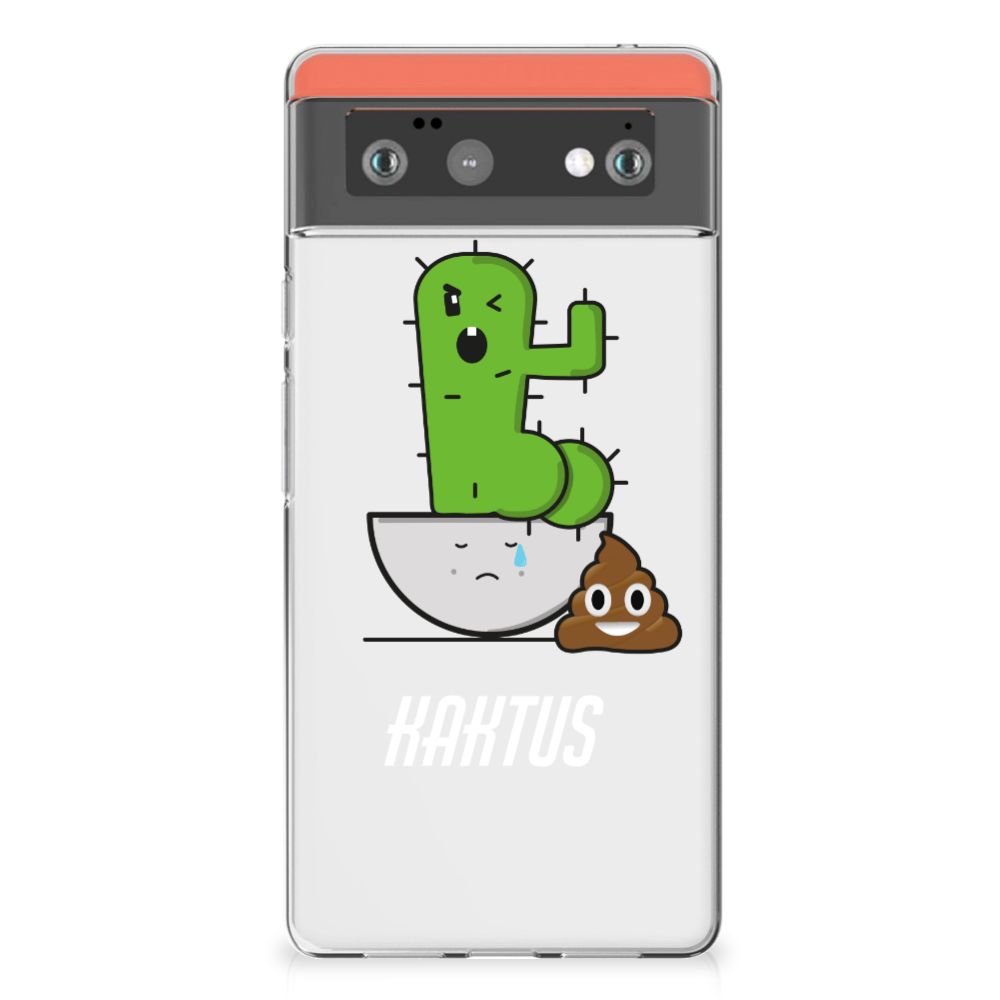 Google Pixel 6 Telefoonhoesje met Naam Grijs Kaktus design voorkant