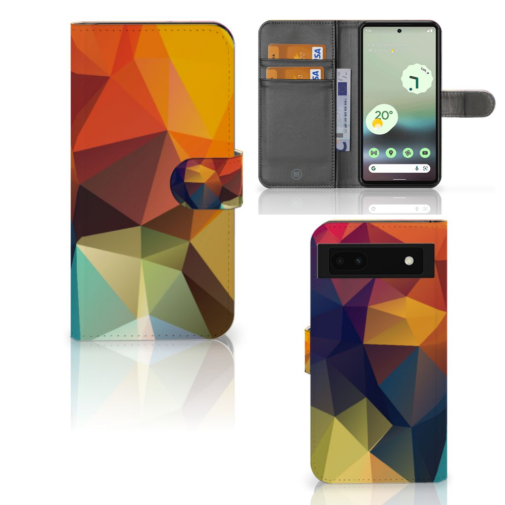Google Pixel 6A Book Case Polygon Color boekhoes design geometrisch asymmetrisch