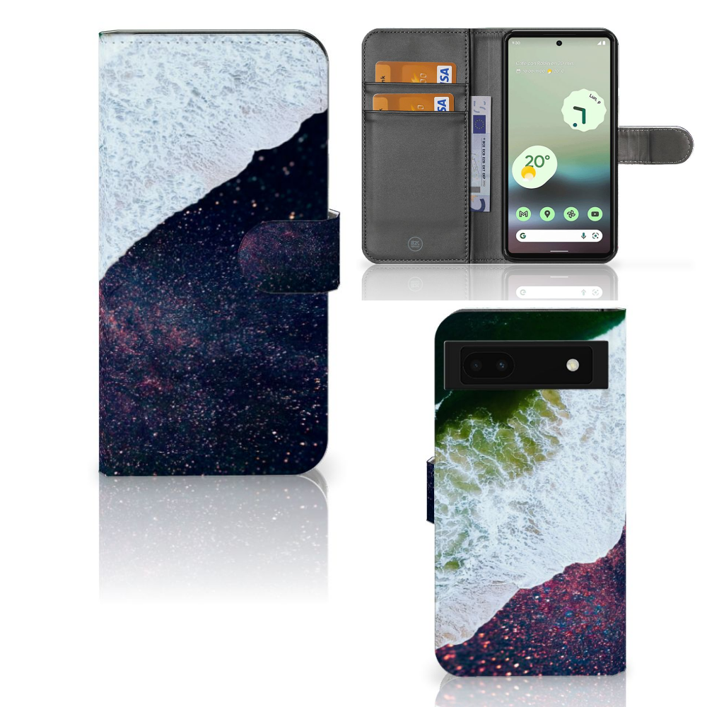 Google Pixel 6A Book Case Sea in Space boekhoesje voorkant achterkant aanzicht