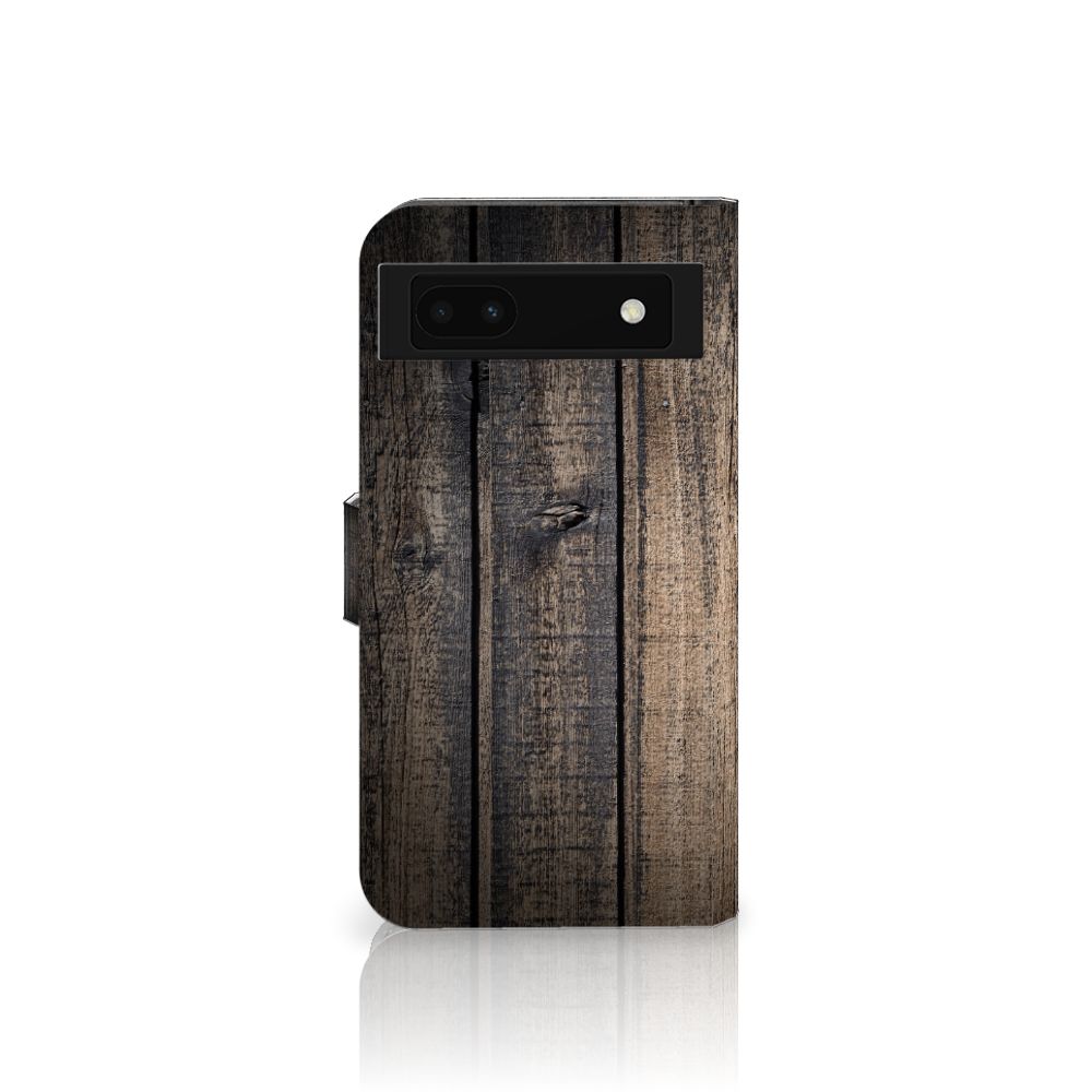 Google Pixel 6A Book Style Case Steigerhout met een robuust houtdesign voor optimale bescherming en uitstraling.