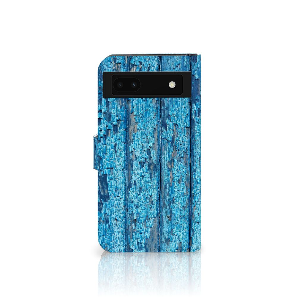 Google Pixel 6A Book Style Case Wood Blue bookstijl blauw hout vooraanzicht