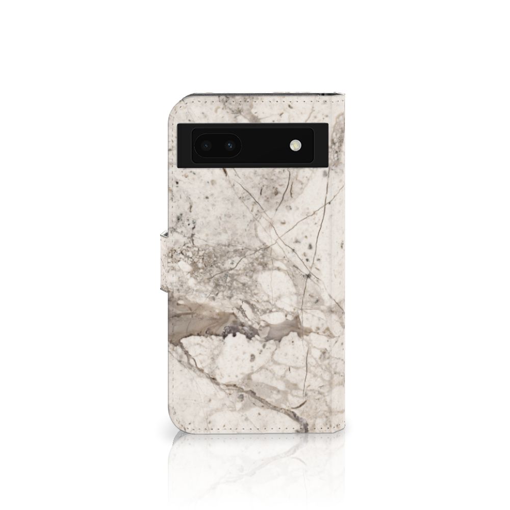 Google Pixel 6A Bookcase Marmer Beige telefoonhoesje marmer beige voorkant