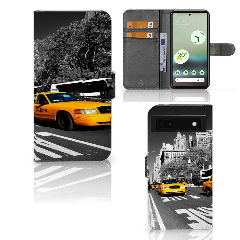 Google Pixel 6A Flip Cover New York Taxi met opbergvakjes en praktisch design 🚖.