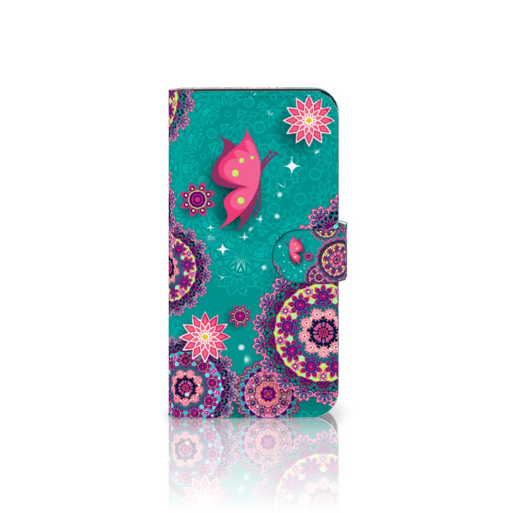 Google Pixel 6A Hoesje Cirkels en Vlinders bookstyle kleurige vlinders mandala design voorkant