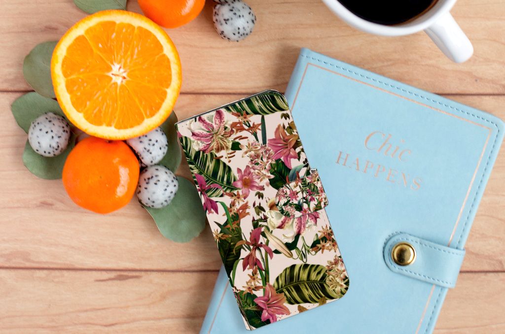 Google Pixel 6A Hoesje Flowers boekcase bloemen groen inzien