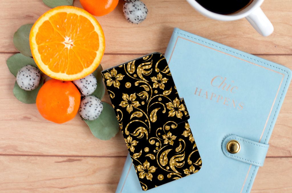 Google Pixel 6A Hoesje Gouden Bloemen telefoohoesje bloemen design bovenaanzicht