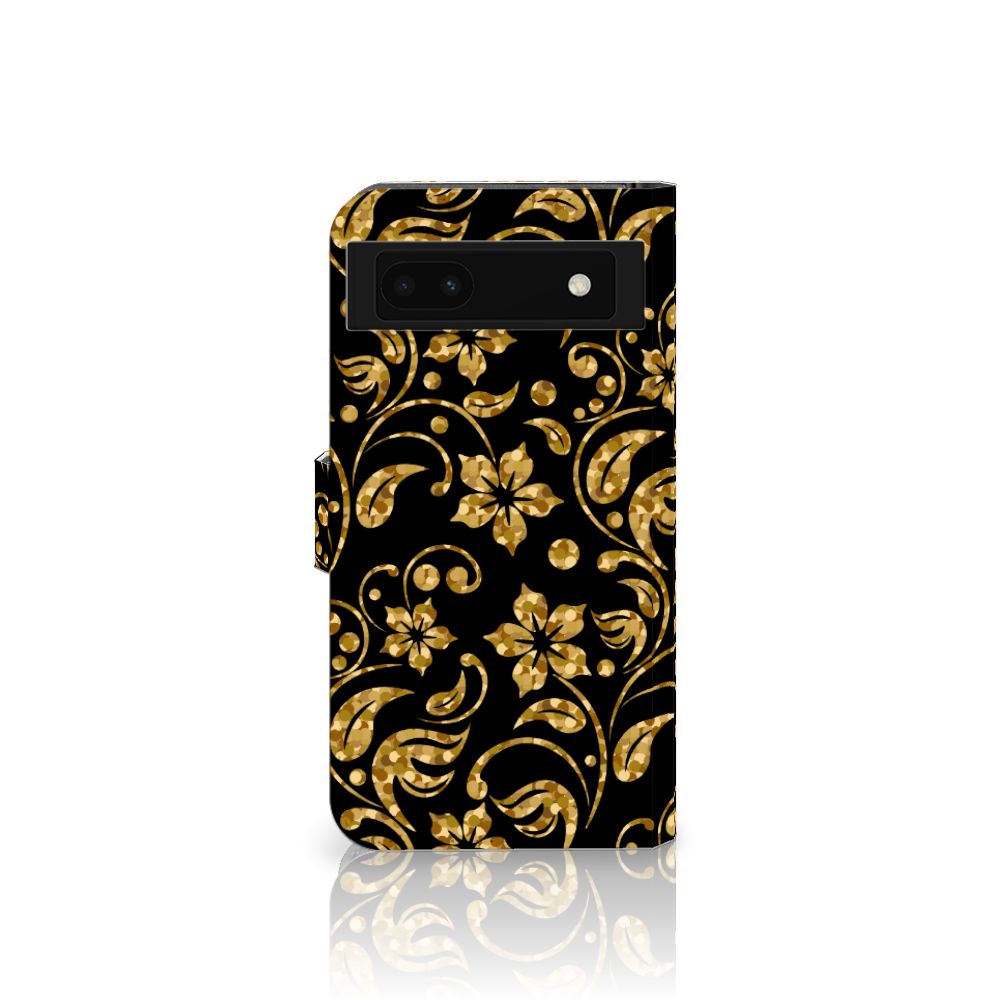 Google Pixel 6A Hoesje Gouden Bloemen telefoonhoesje gouden bloemen design aanzicht