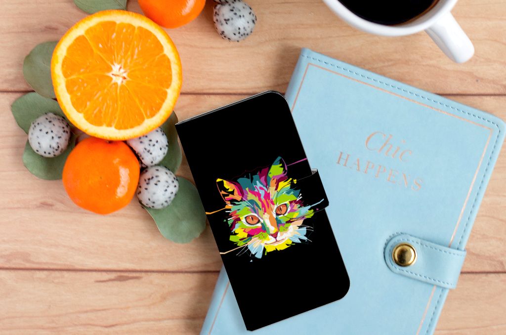 Google Pixel 6A Leuk Hoesje Cat Color kat kleurrijk ontwerp voorzijde