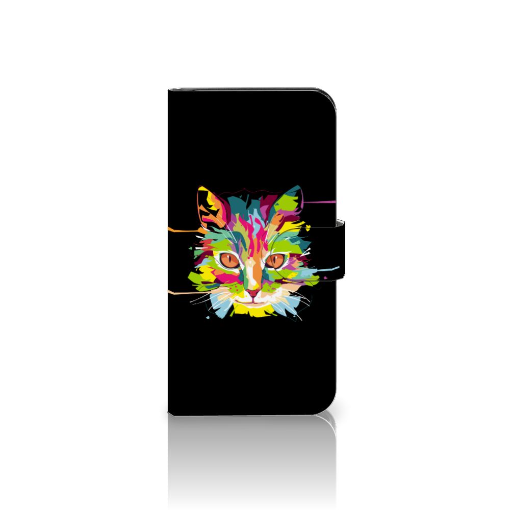 Google Pixel 6A Leuk Hoesje Cat Color hoesje kat kleurrijk zwart voorkant