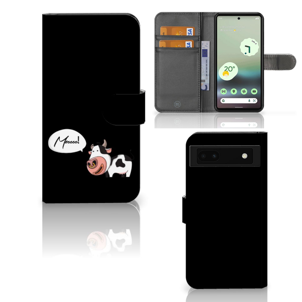 Google Pixel 6A Leuk Hoesje Cow telefoonhoesje Cow design voorkant achterzijde binnenzijde