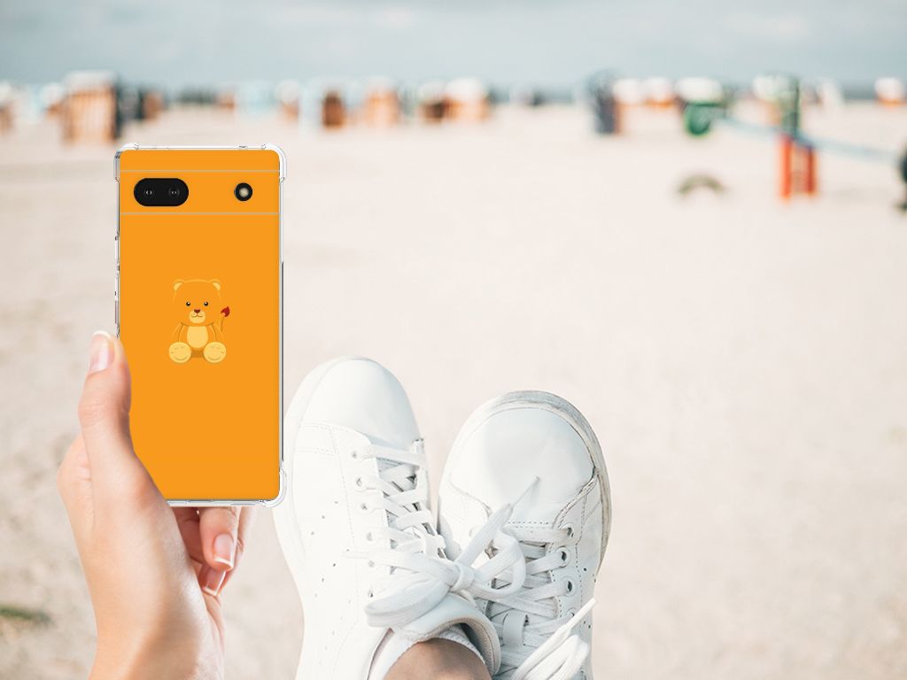 Google Pixel 6A Stevig Bumper Hoesje Baby Beer oranje ontwerpen hand strand